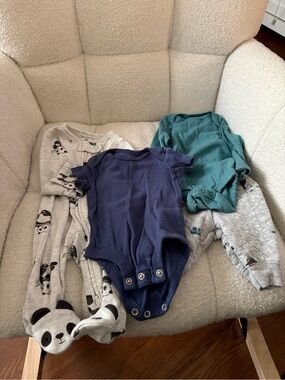 Carter's Navy, Teal, and Light Gray Baby Footie & Bodysuit Set
